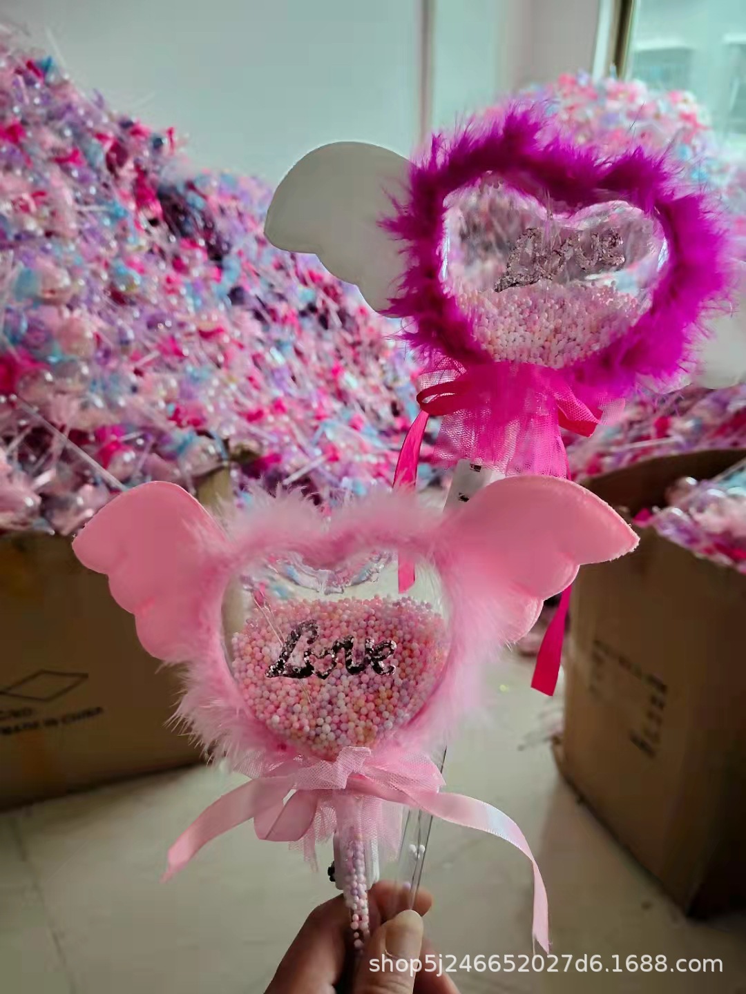 新款羽毛翅膀爱心丘比特爱心仙女棒魔法棒地摊批发闪光星空棒