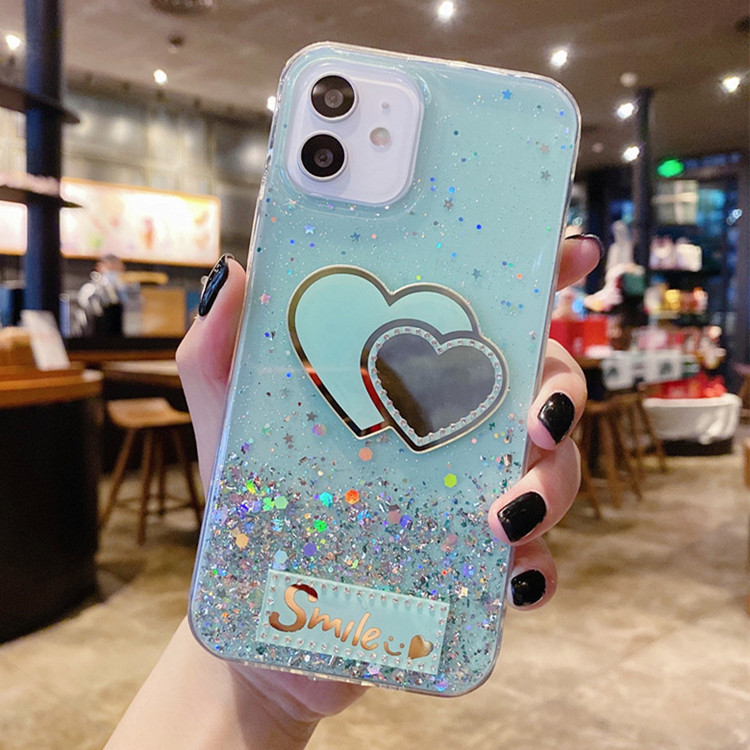 适用iphone11手机壳立体镶钻爱心闪粉亮片滴胶新款苹果12保护套