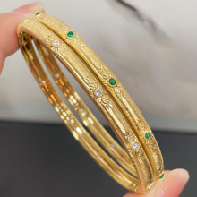 s925 纯银时尚雕花镶钻镀金手镯女复古宫廷风个性设计感手环饰品