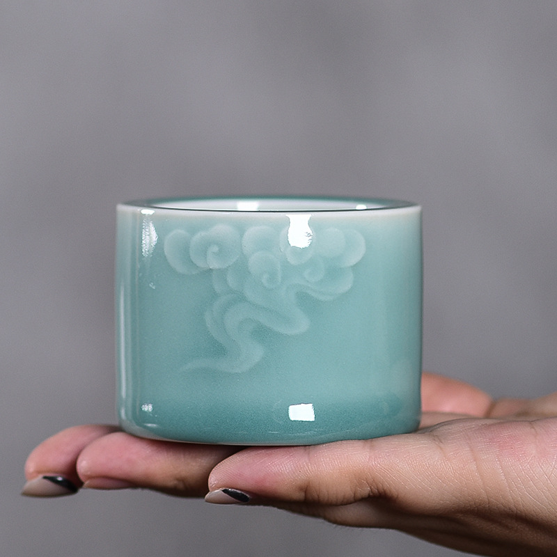 龙泉青瓷主人杯祥云扳指杯何俊手工杯陶瓷茶具单杯品茗杯普洱茶杯