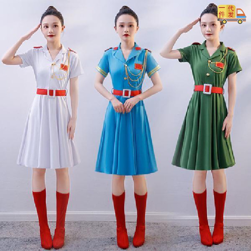 成人舞蹈服演出服女兵服短袖军装女款迷彩裙舞台装广蓝依凝