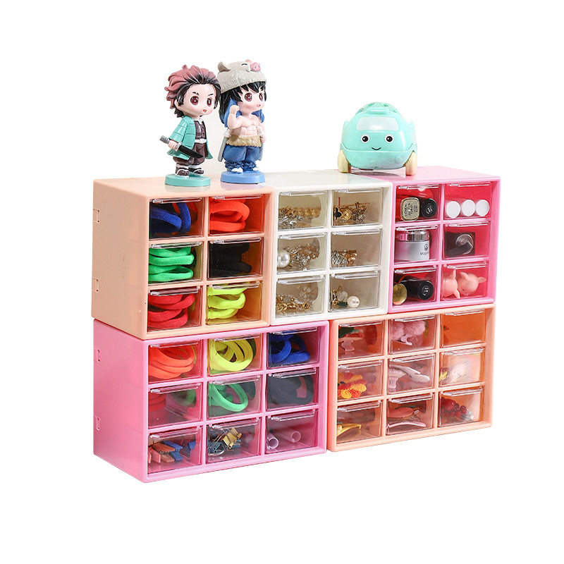 INS Jiugongge Dustproof Drawer Storage Box Stationery Jewelry Hand Account Desktop Mini Girl Heart Storage Cabinet