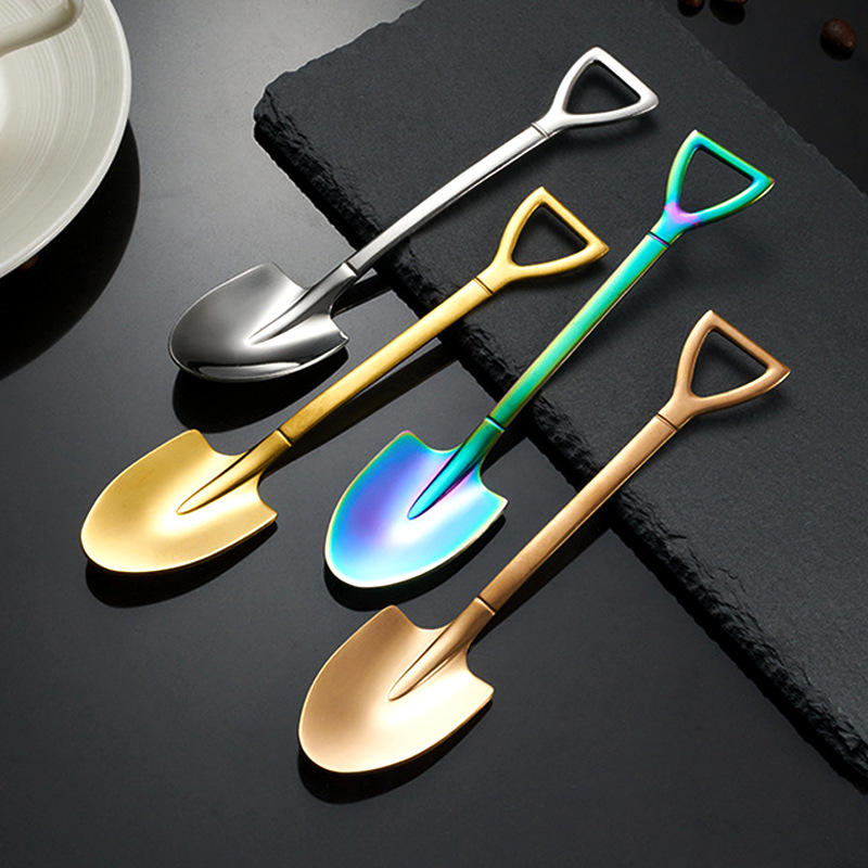 304不锈钢铁锹勺子创意金属搅拌小铁勺水果铲勺网红长柄西瓜勺子