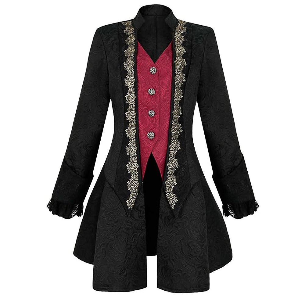 新款男士燕尾服西装大衣夹克哥特式维多利亚刺绣蒸汽朋克外套服装