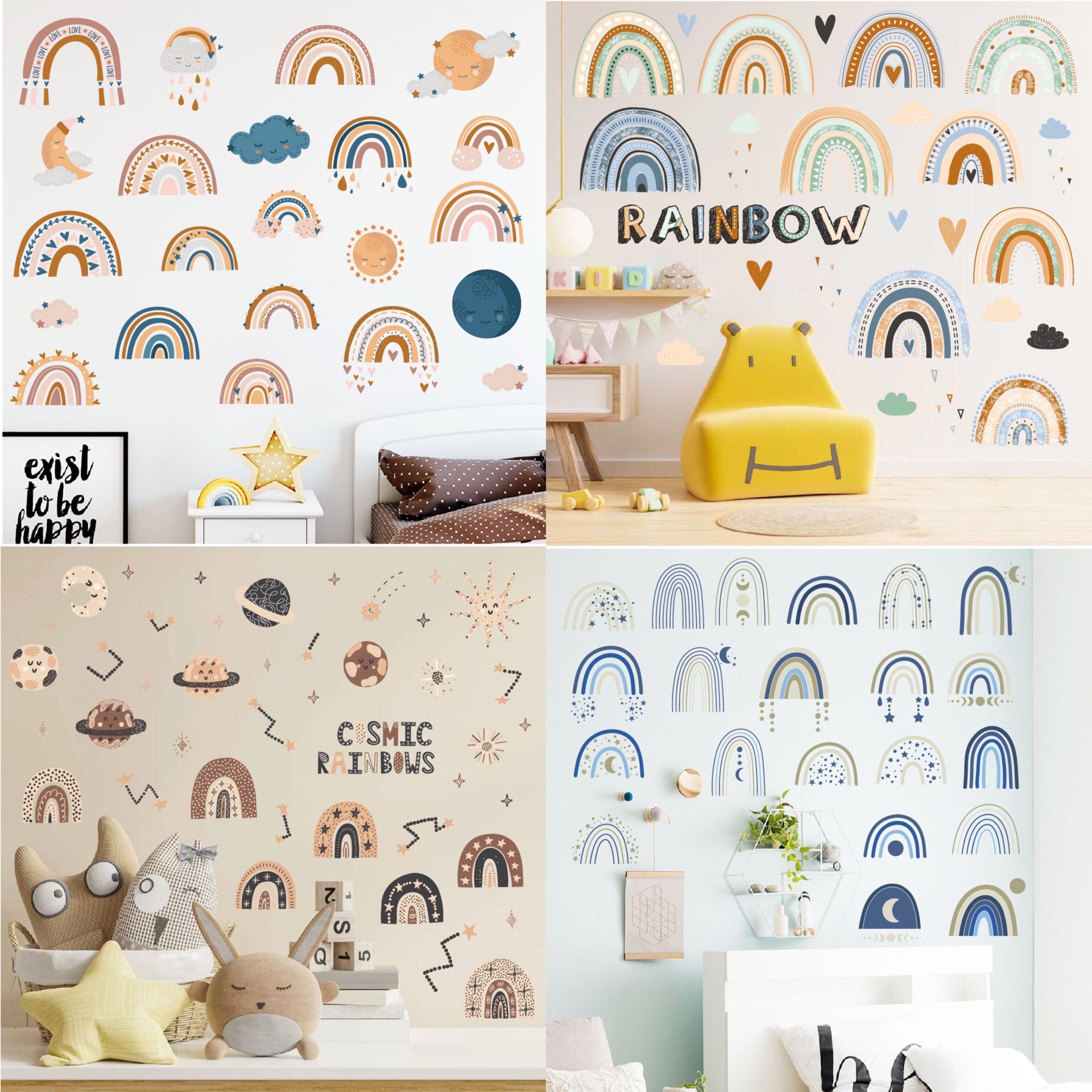 北欧ins莫兰迪系列爱心彩虹云朵墙贴儿童房卧室床头背景装饰贴纸