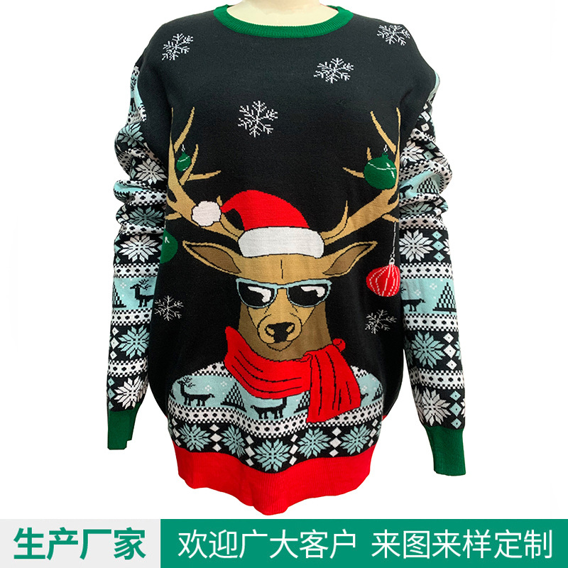 Foreign Trade European and American Christmas Sweater Snowflake Deer Jacquard Christmas Sweater Foreign Trade Christmas Sweaters Sweater Customization