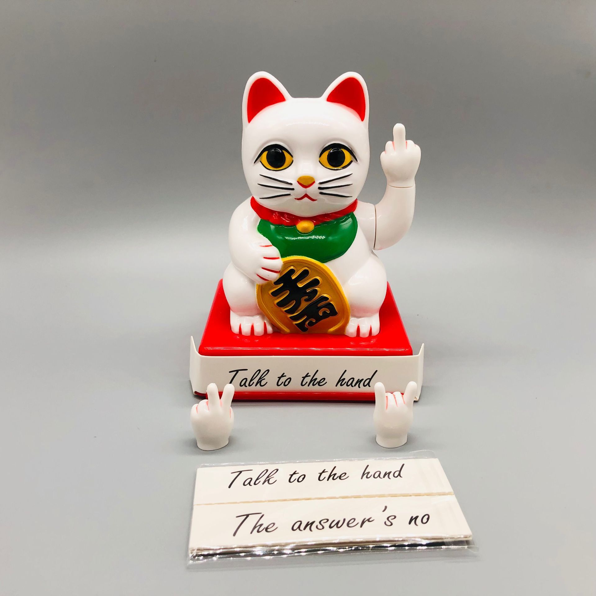 圣诞礼物lucky cat 竖中指摇摆幸运猫招财猫好运可换手指摆件汽车
