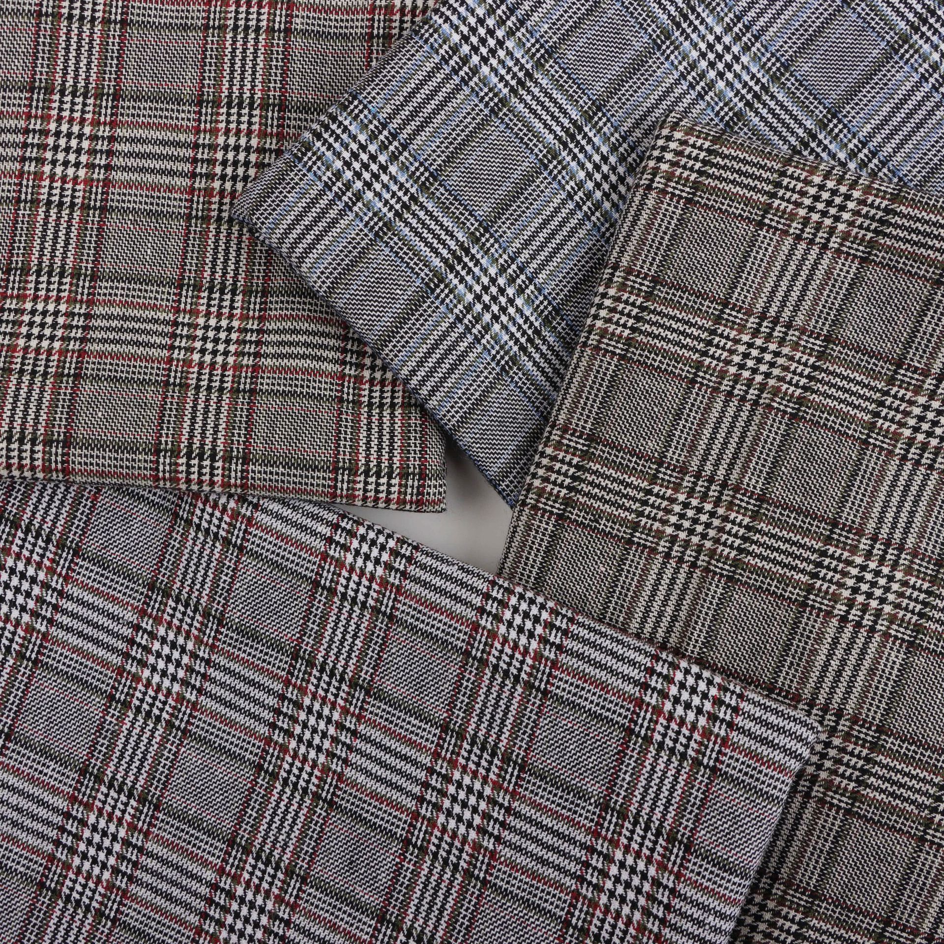 粗纺千鸟格子布西装套装裙子面料tc涤棉时装鞋帽箱包格纹黑白图案