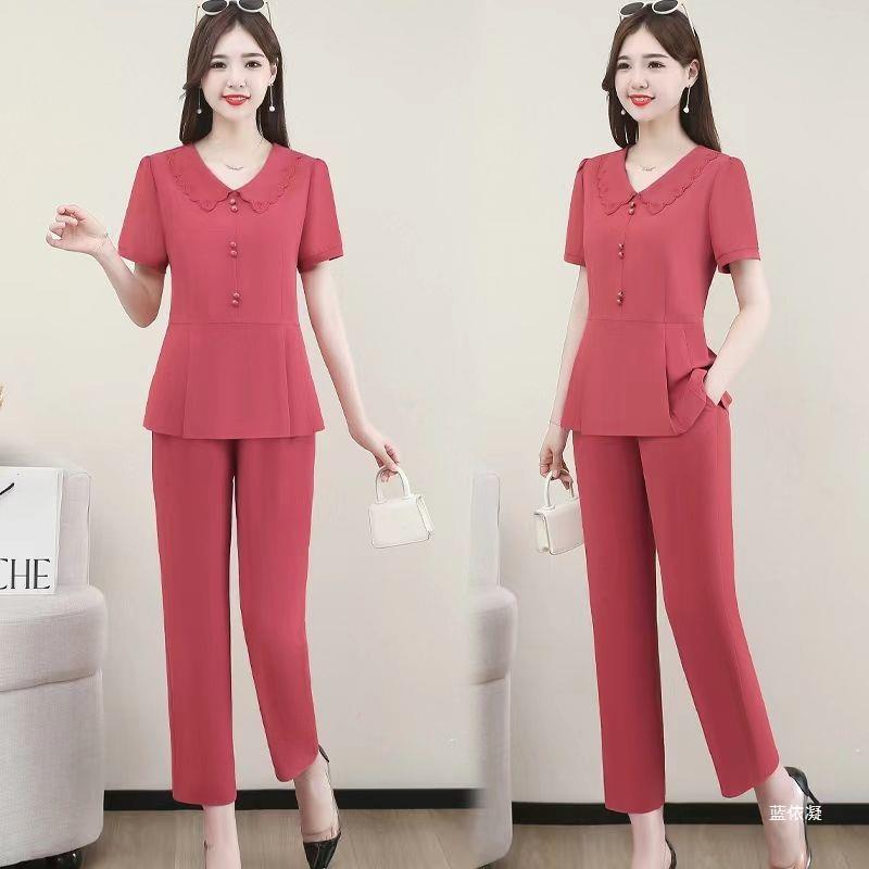 2023夏季新款时尚大码休闲套装短袖t恤阔腿裤宽松显瘦两件套装女