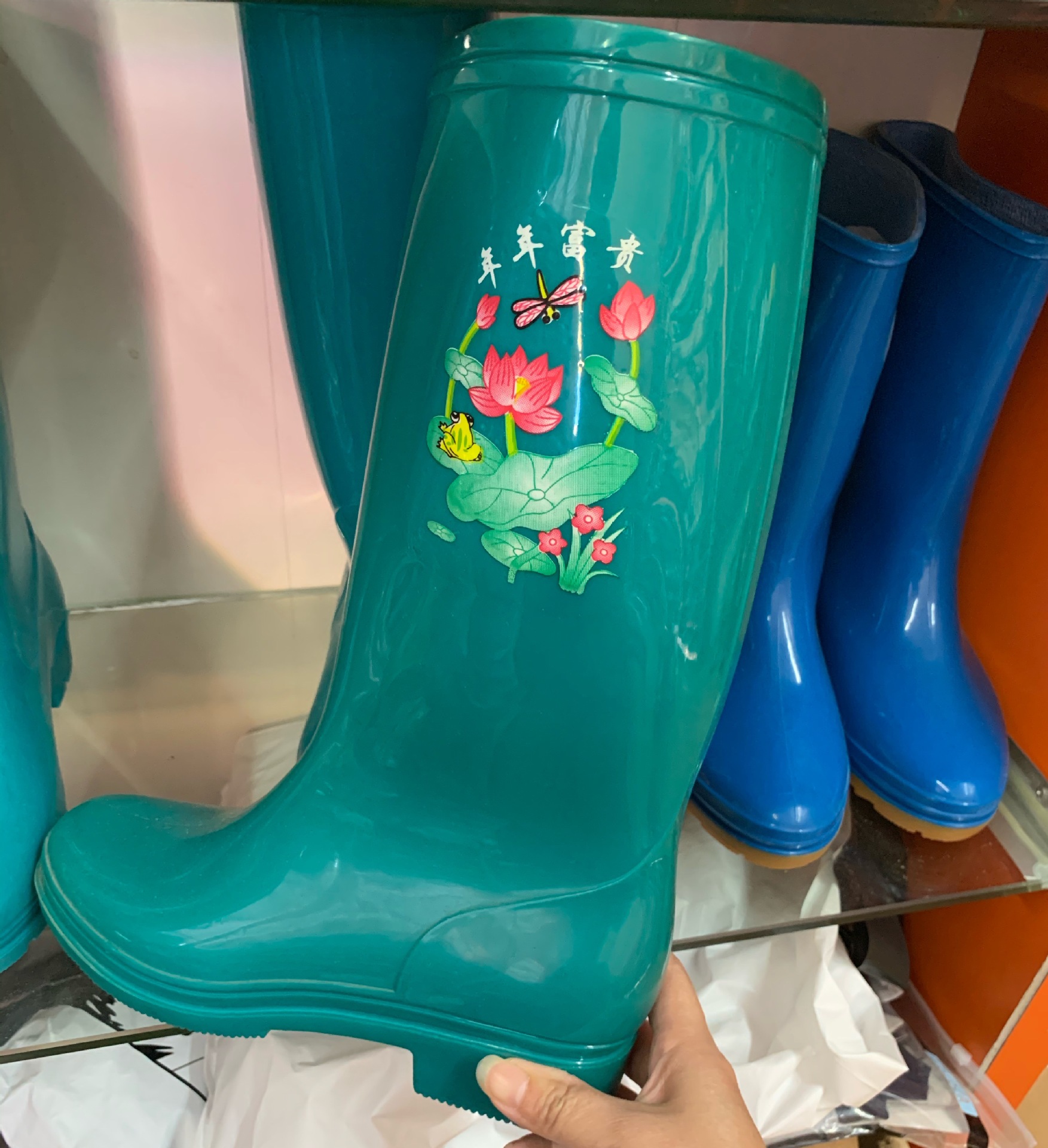 厂家直销上海双钱609 高筒雨靴女单色经典荷花耐磨防滑雨鞋批发