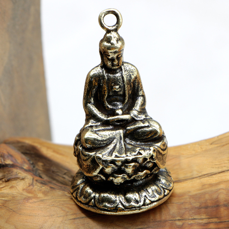纯黄铜实心观音随身菩萨佛像摆件迷你坐莲释迦牟尼随身禅意小铜佛