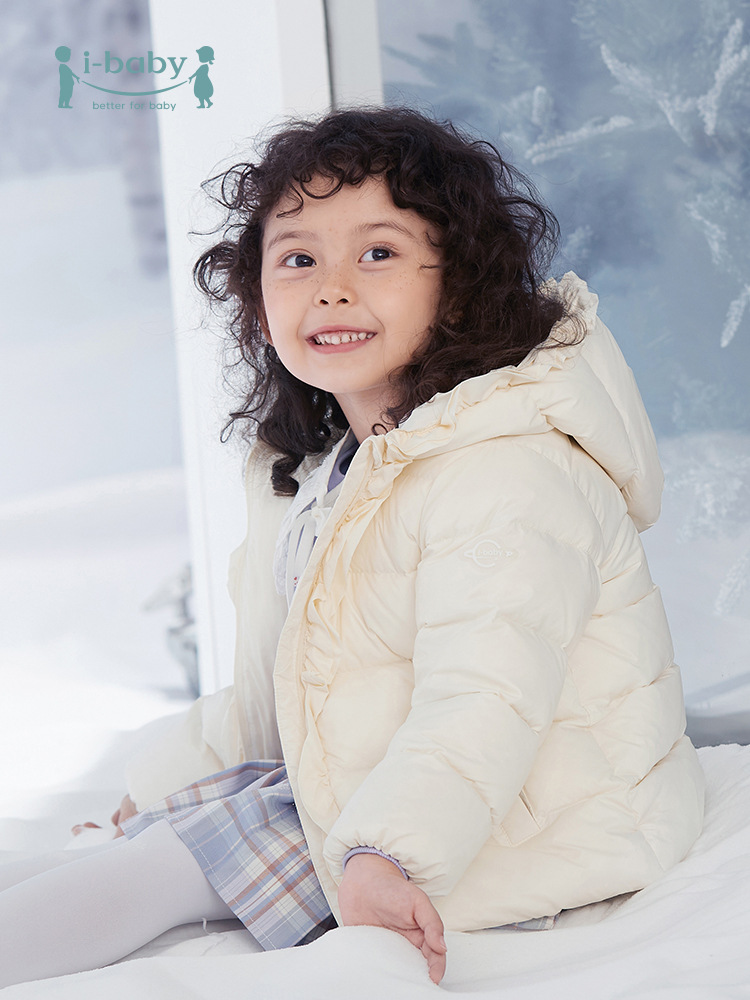 ibaby恒温羽绒服 2021冬新款白鹅绒公主风糖纸边造型儿童连帽棉服