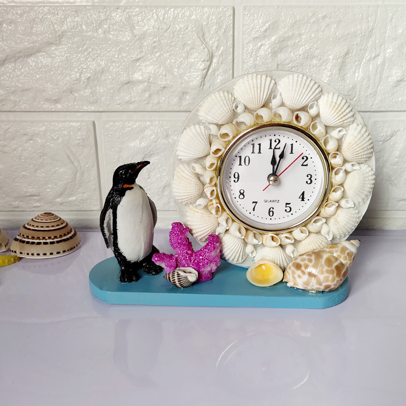 天然海螺贝壳工艺品装饰品创意摆件纯手工制作可爱卡通电子表钟表