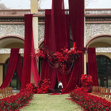 婚庆布幔金丝绒布料婚礼舞台背景周岁布置订婚宴现场酒红色绒布