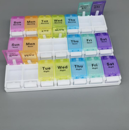 New Push-Button Double-Row Weekly Pill Box