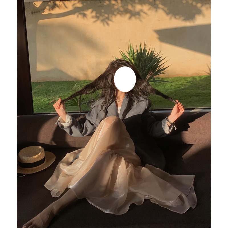 橘粉色荷叶边高腰半身裙女春韩系慵懒风仙女裙中长裙2022新款 潮