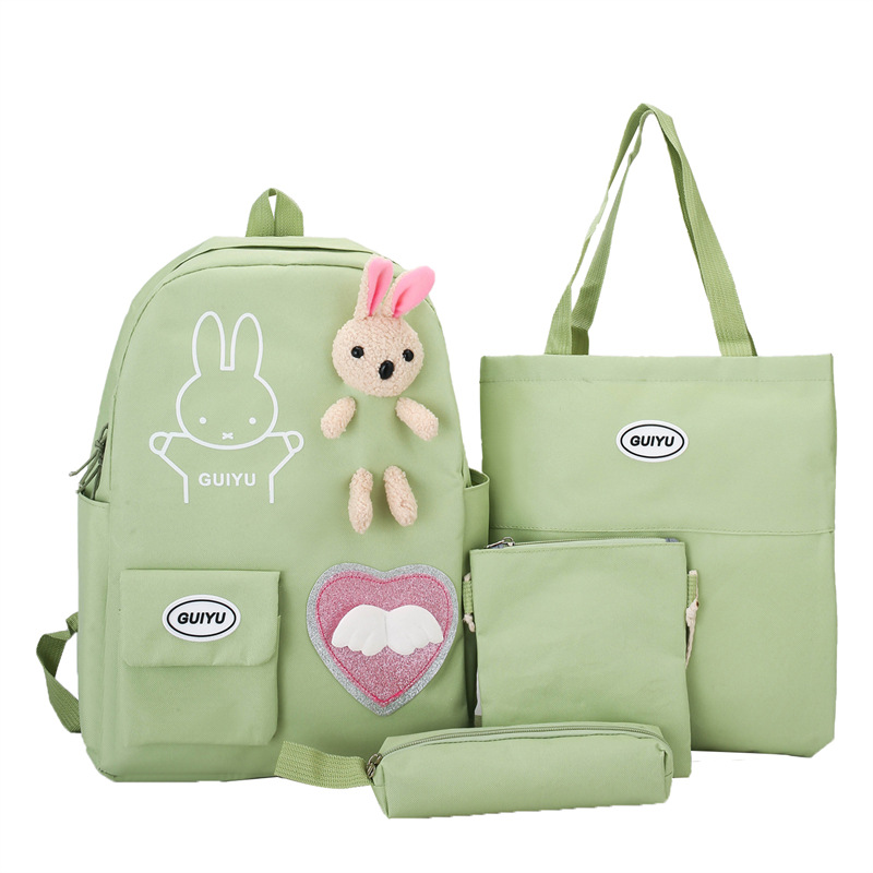 Wholesale Cartoon Love Backpack Primary School Student Schoolbag Make-up Bag Four-Piece Set Bunny Doll School Bag