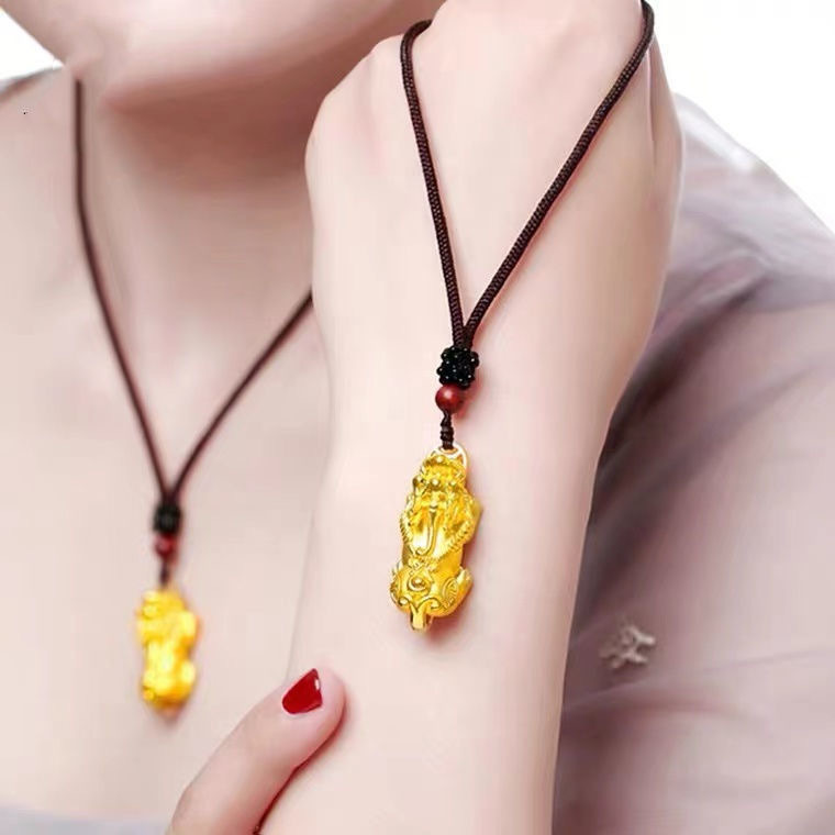 越南沙金实心貔貅吊坠黄铜镀金招财金貔貅项链情侣款首饰直播货源