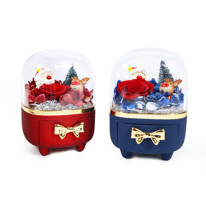 New Christmas Old Man High Transparent Eternal Flower Gift Box Bow Acrylic Ring Necklace Jewelry Box