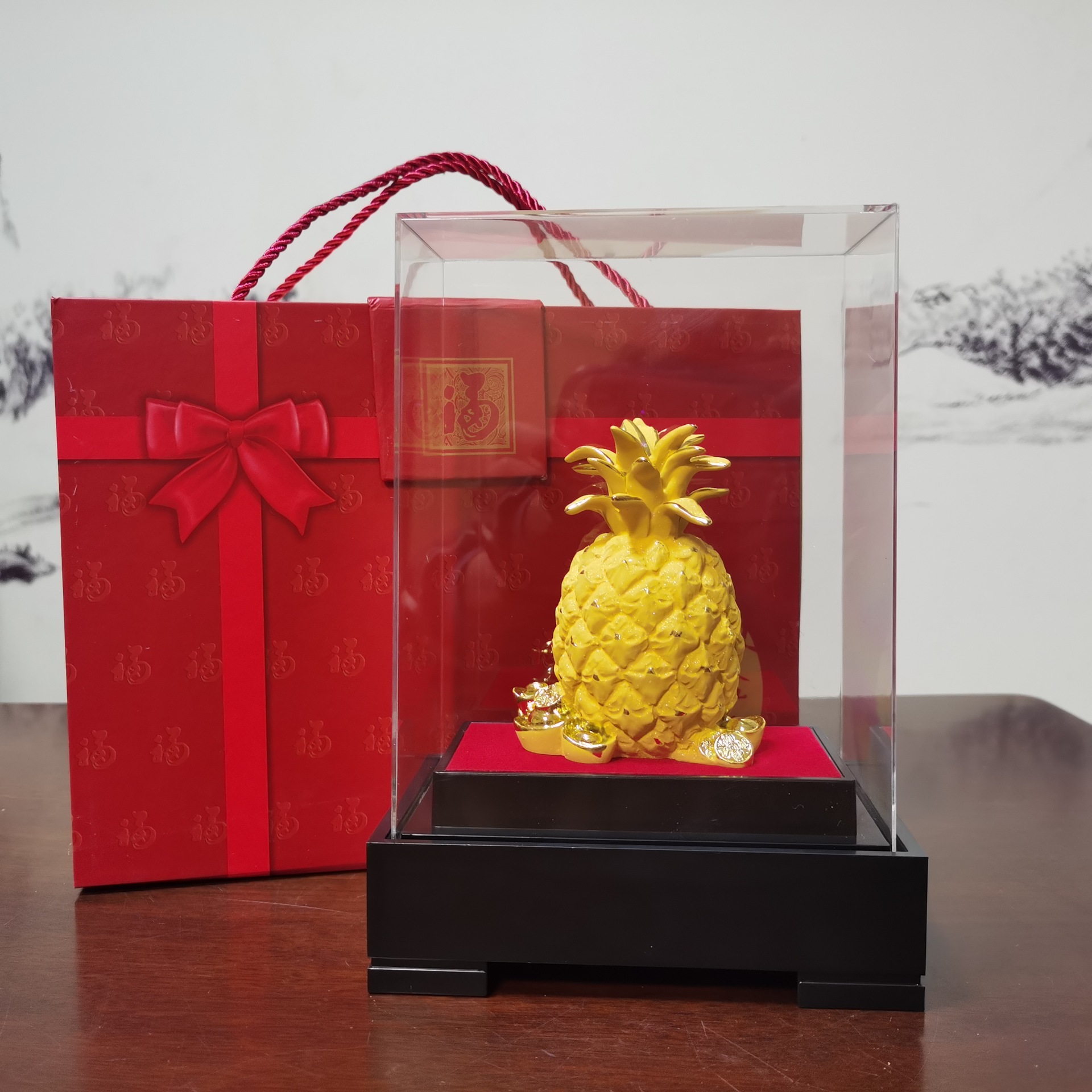 招财树摆件绒沙金装饰品金店礼品纪念品树脂喷金工艺厂家金玉满堂