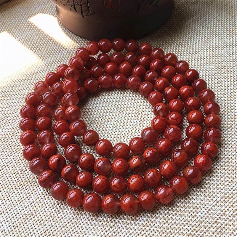 纯天然南红玛瑙四川凉山九口料火焰柿子红不满肉108佛珠手串手链