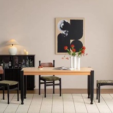 北欧设计师全实木餐桌现代创意办公桌洽谈桌侘寂风家用长方形饭桌