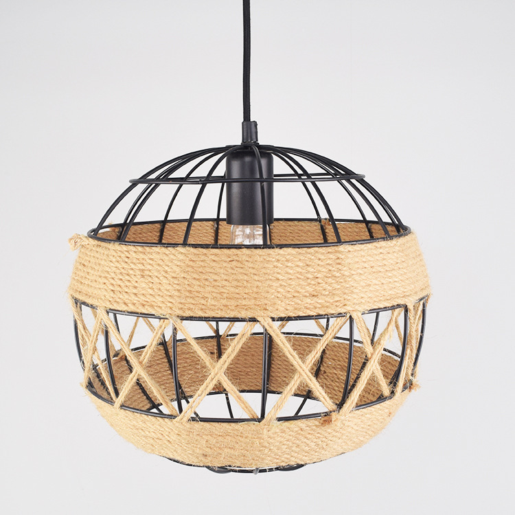 复古个性麻绳吊灯酒吧网咖麻绳档大气灯手工灯罩工业风创意服装店