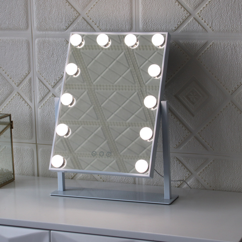 Amazon Hollywood Led Make-up Mirror Desktop Vanity Mirror with Light Bedroom Desktop Gift European and American Style Bulb Mirror