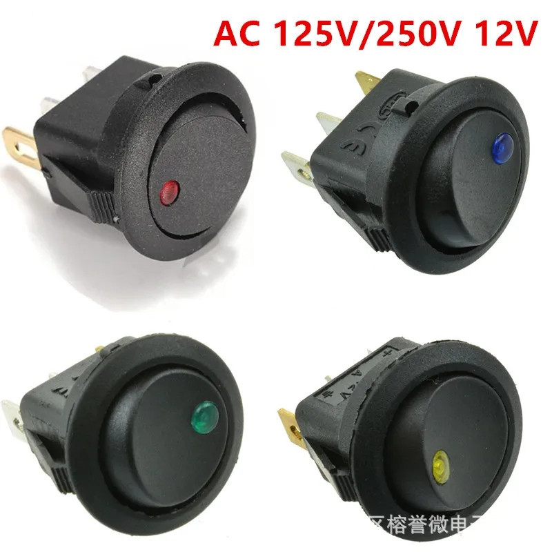 4PCS 12V圆形猫眼开关 船型开关 KCD1电源开关 3脚2档20MM 4个装