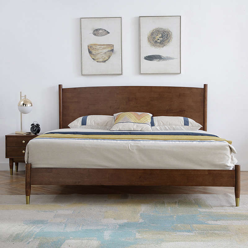 原木风北欧实木床 简约轻奢1.5米单人床橡胶木1.