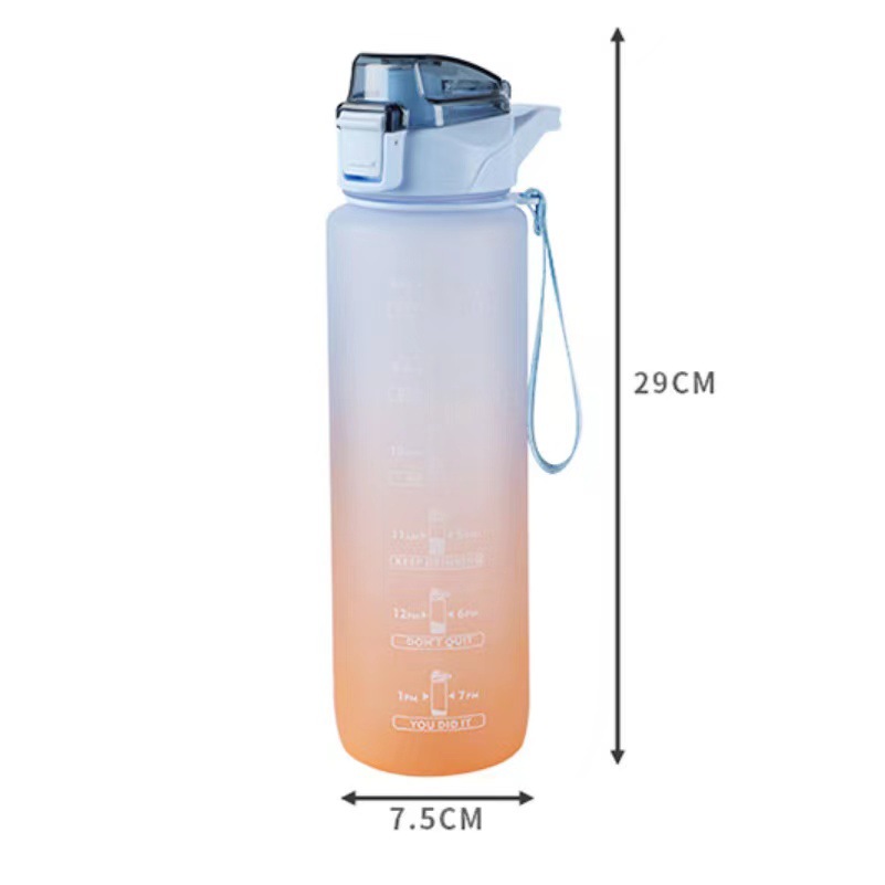X1371000ml Sports Gradient Color Frosted Water Bottle Plastic Water Cup Portable Space Cup High Color Fitness Cup