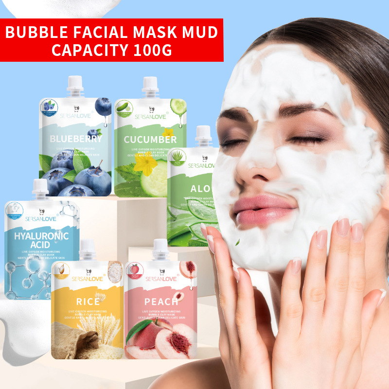 Cross-Border Full English Fruit Bubble Mud Mask Hydrating Moisturizing Deep Pore Acne Cleanser Shrink Pore Mask Wholesale