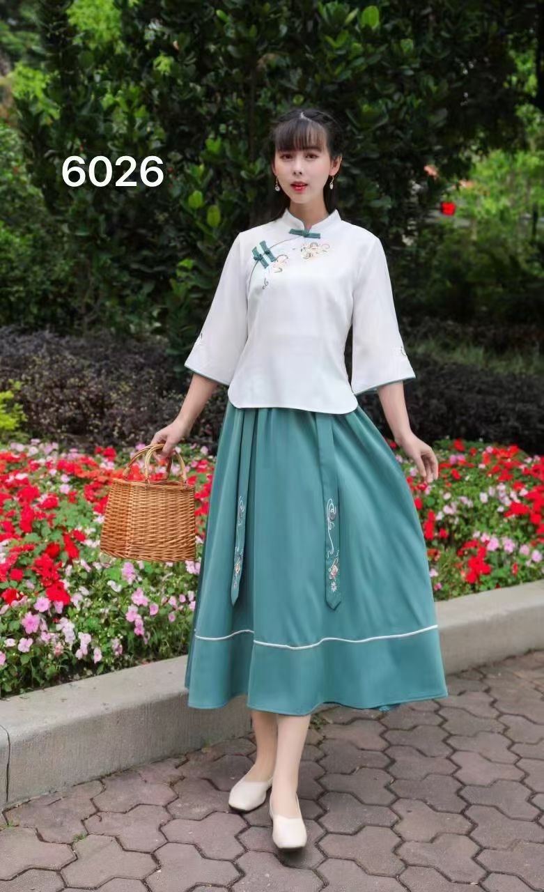 Hanfu Summer Republic of China Improved Ancient Style Cheongsam Two-Piece Set Fresh Cotton and Linen Suit Chinese Style Tea Art Clothing