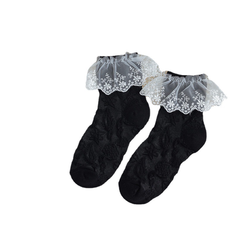 袜子女中筒袜日系可爱蕾丝花边袜白色洛丽塔春秋季公主袜
