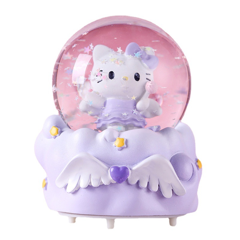 Creative Gift Cartoon Angel Kt Doll Cat Crystal Ball Snowflake Luminous Decoration Girlfriends Qixi Gift Wholesale