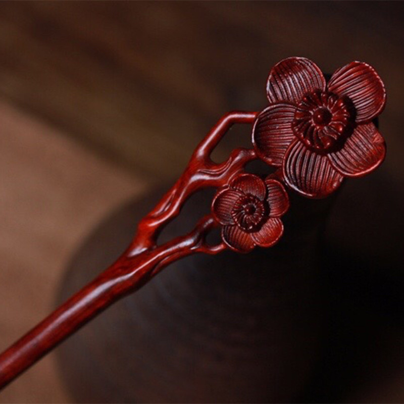 紫檀木发簪发钗diy古风步摇发饰簪子犀牛角紫檀木质发簪配件