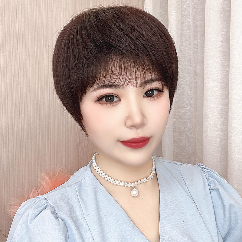 厂家批发假发女中老年全真发真人发丝气质减龄短直发半手织全头套