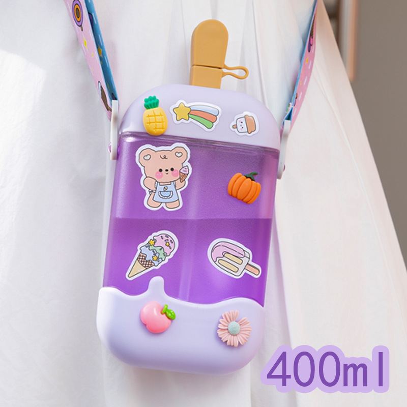 Factory Wholesale Ice Cream Cup Strap Straw Cup Plastic Cup Juice Cup Drink Sealed Ice Candy Cartoon Cross-Border Cup