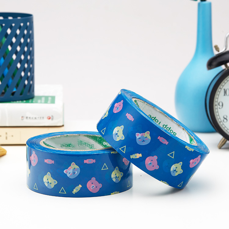 警示语封箱胶带卡通糖果小熊图案封口胶纸胶带蓝色可爱打包胶布