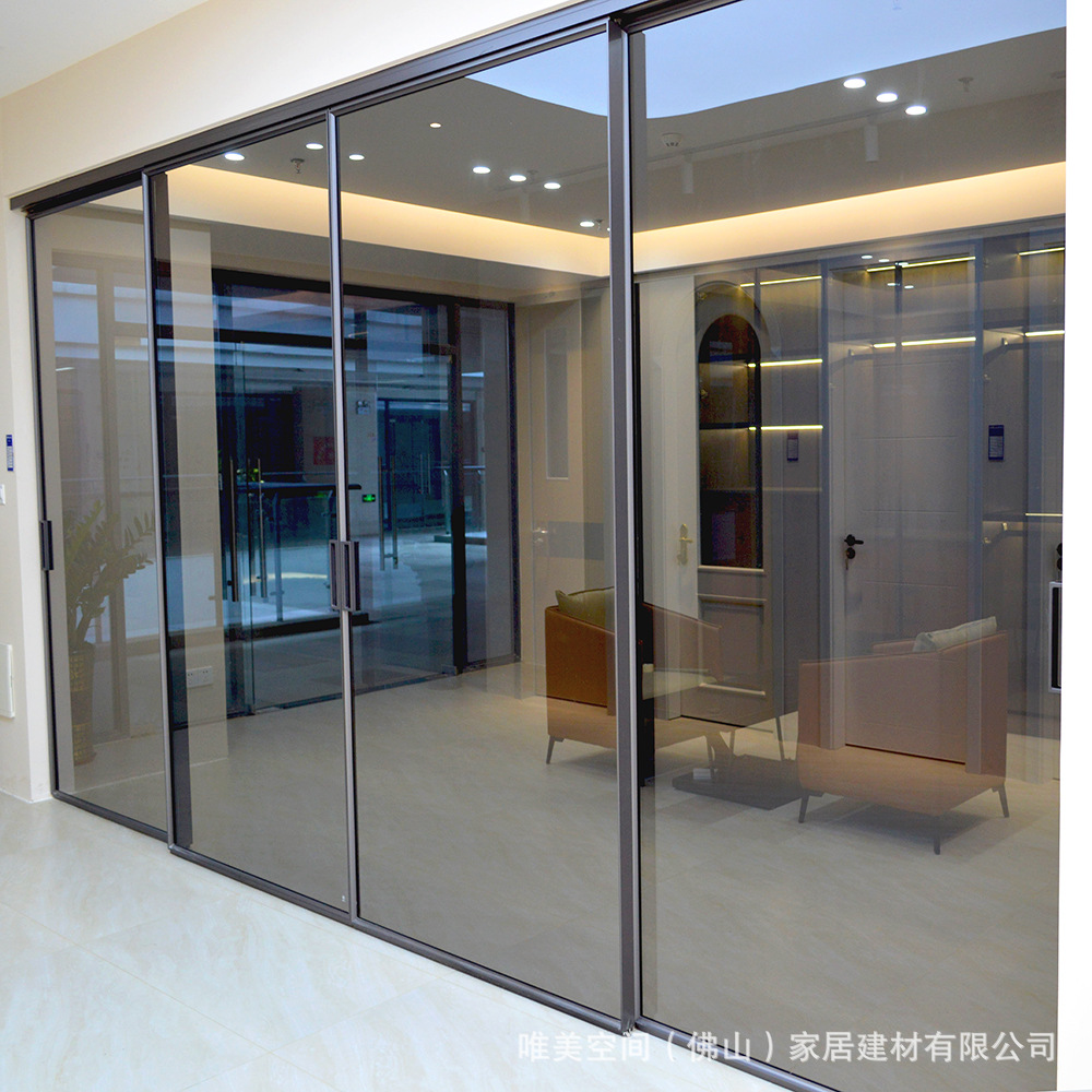 意式轻奢格栅玻璃门书房茶水间屏风隔断铝合金吊趟平移门电自动门