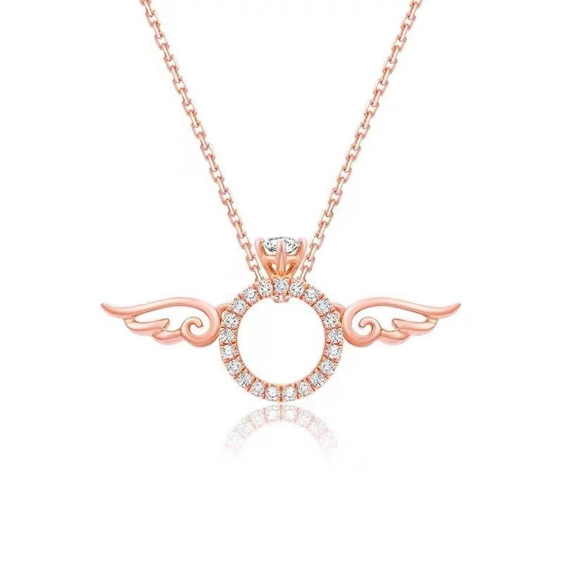 微镶闪钻天使之翼灵动锁骨项链女冷淡风s925银天使翅膀套链项链女