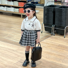 妙旋童装女童夏装套装2023新款韩版儿童短袖短裙夏季学院风两件套