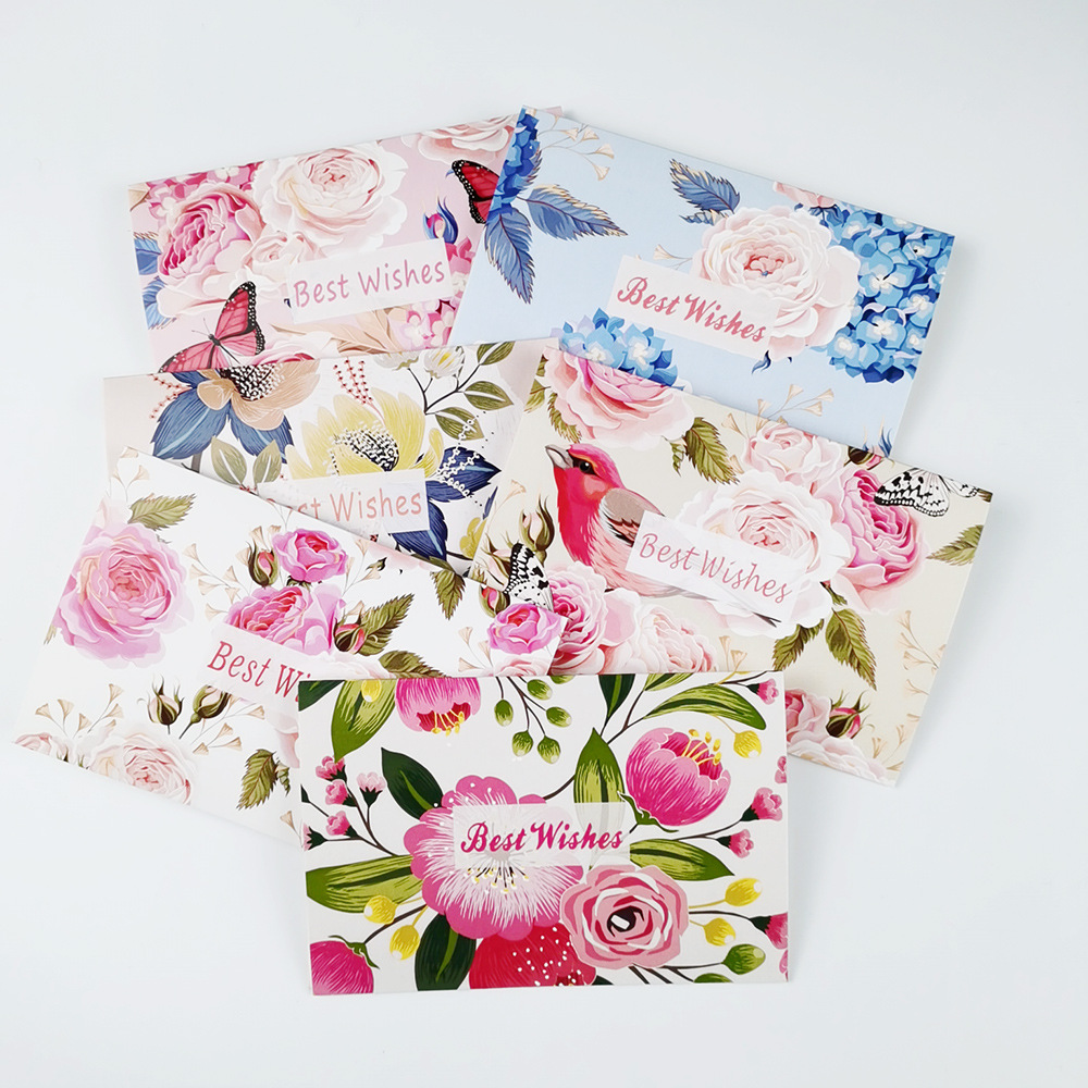 【ins风】唯美花朵系列 best wishes 贺卡 节日通用问候卡片6套装