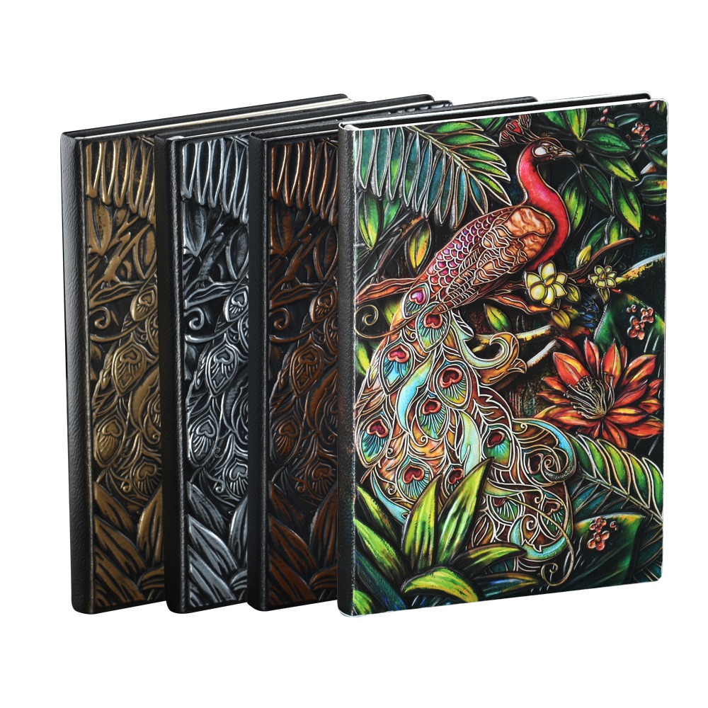 A5 Business Notebook Company Annual Meeting High-Grade Pu Hard Cover Notebook European Ancient Style A5 Peacock Notepad