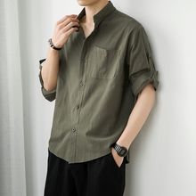 中国风男装棉麻短袖衬衫潮夏季休闲亚麻衬衣宽松纯色男士寸衫薄款