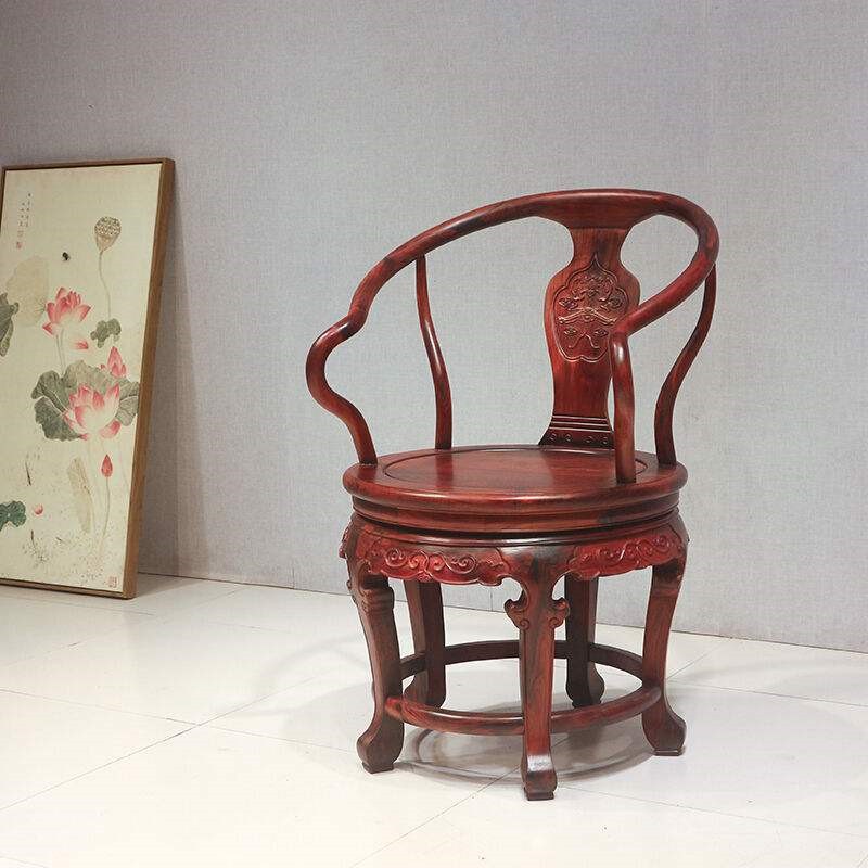 正品老红木/老挝红酸枝转转椅 中式休闲椅清式明式花鸟圆椅 转转