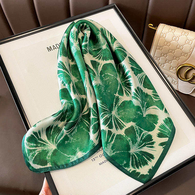 Summer Fresh Green Leaves All-Match Silk Kerchief Scarf Fashion Arm Bag Temperament Neck Protection Mulberry Silk Small Scarf