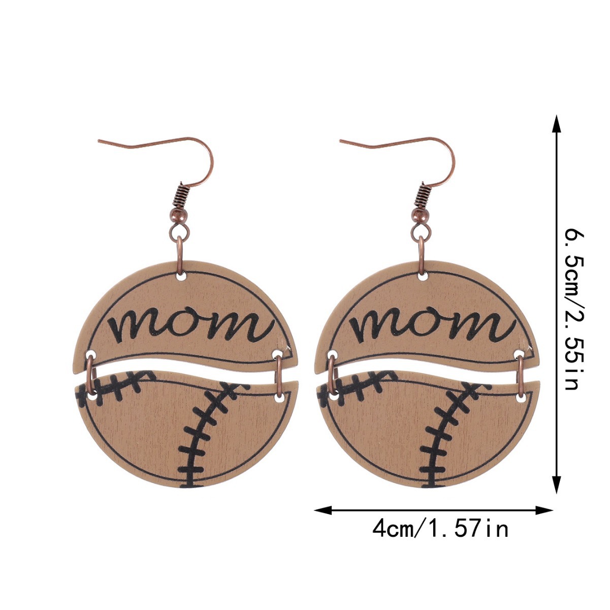 Cross-Border English Mom Letter Baseball Basketball Wooden Earrings Earring Pendant for Ladies Aliexpress Amazon