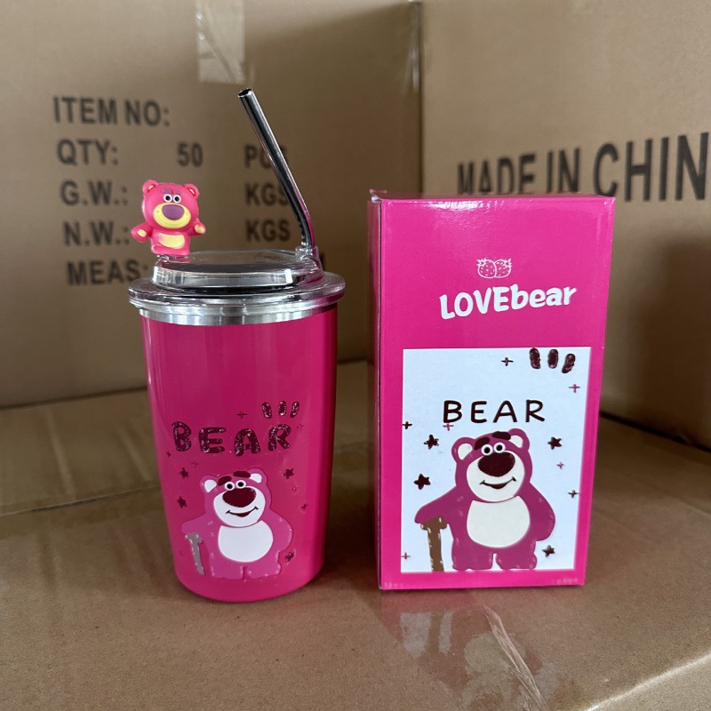 Vietnam Thailand Strawberry Bear Good-looking Drinking Cup Straw Cup Women's Coffee Cup Thermos Cup Girl Office Cup