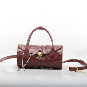 日韩爆款圆桶包植鞣皮进口牛皮复古压纹真皮女包手提单肩包斜挎包